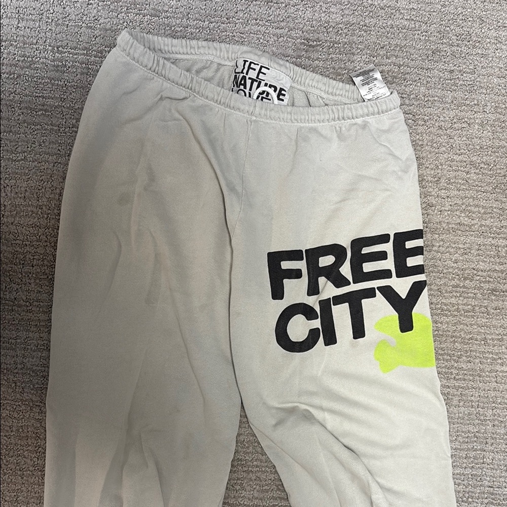 Free City Gray Sweatpants with Neon Green Detail